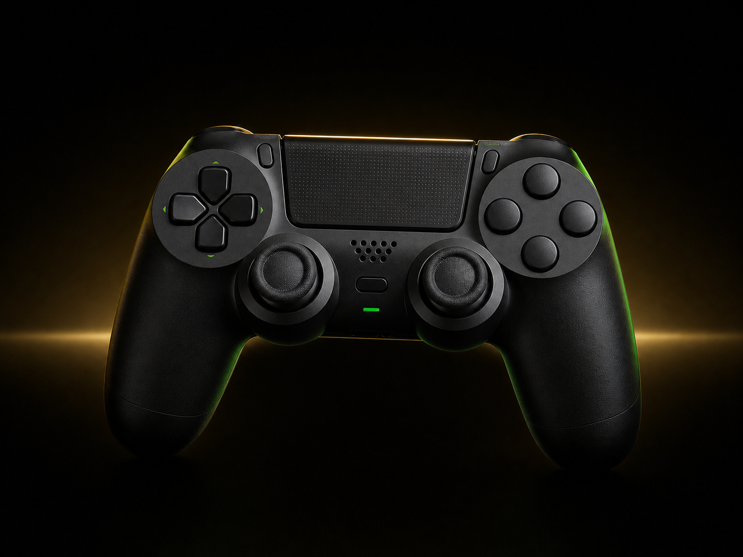 Imagem ilustrativa de controle preto compatível com PS4